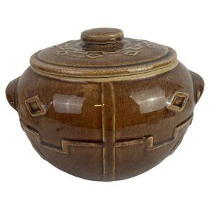 Monmouth USA POTTERY Southwest Bean Pot Cookie Jar Lidded Brown Glaze VTG Boho
